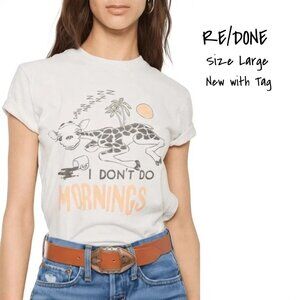 RE/DONE I Don't Do Mornings Graphic Tee Shirt Vintage Ivory Large New with Tag